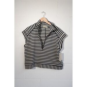 Callie Mac Striped Quarter Zip Vest Womens Large Navy White Sleeveless Top